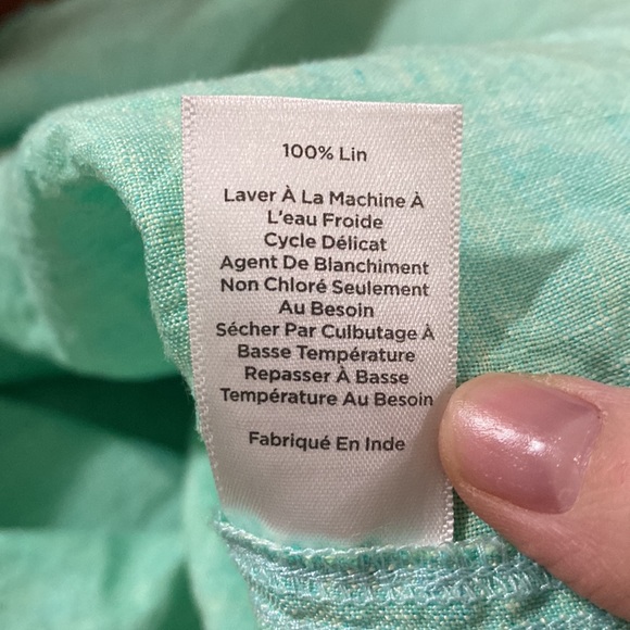 Talbots linen band collar popover cross dye bright green and yellow shirt size M - Picture 11 of 11